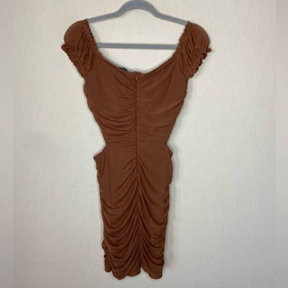 Fashion Nova Mini Brown Dress Bodycon Tan Cut Out Size S - Picture 4 of 6